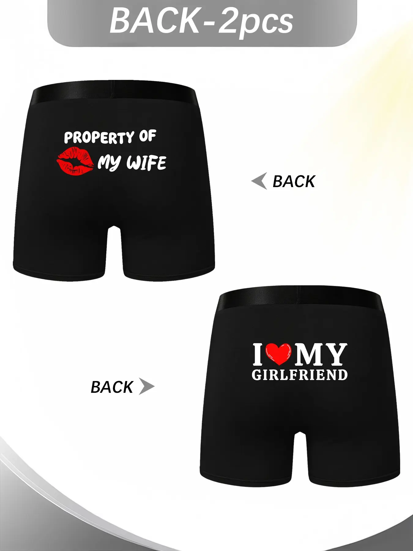 Romantic Valentine's Day Men's Long Briefs, Fun 'i Love My Wife/girlfriend' Print, Couple Theme Underwear, 2pcs Set, Casual Style Underwear