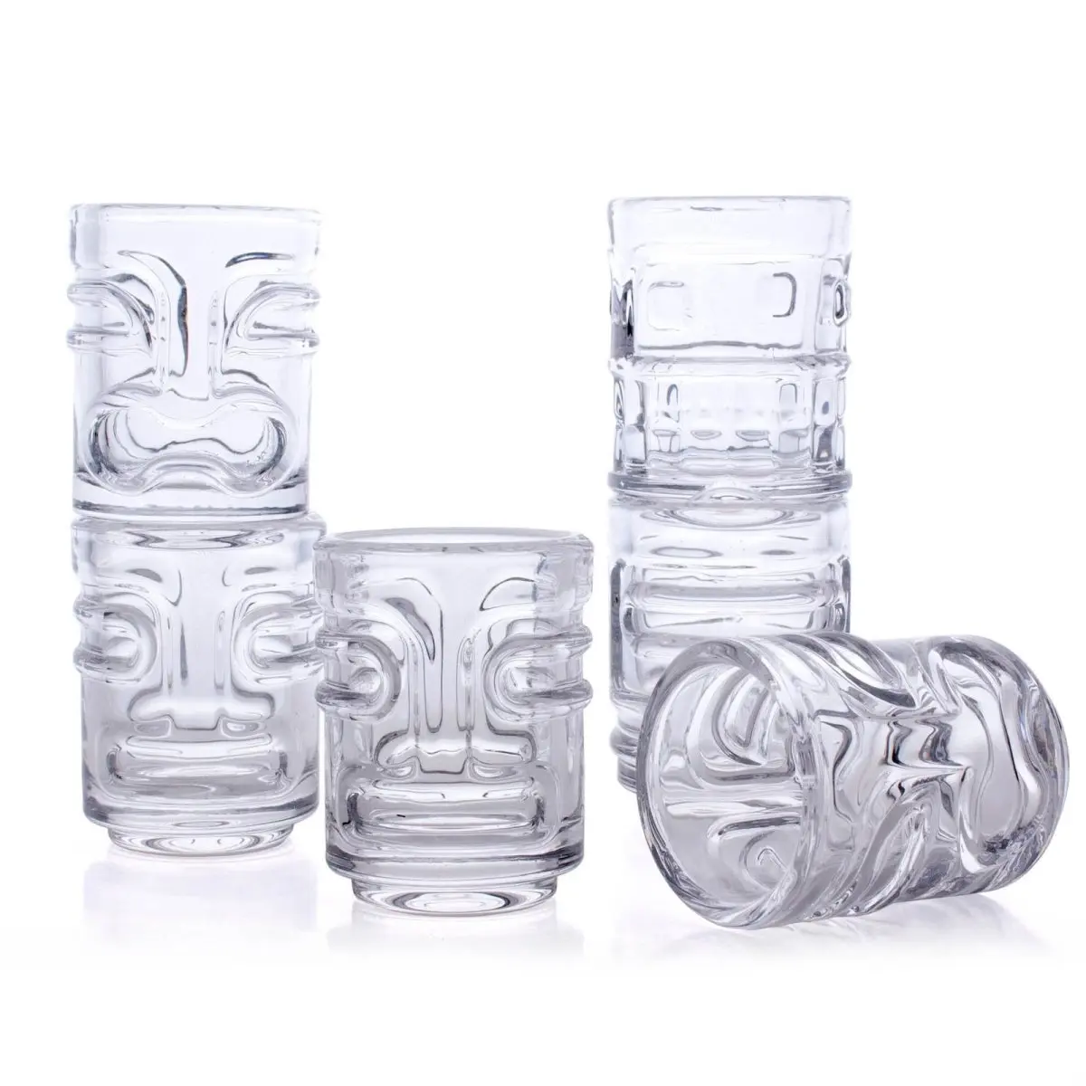 BarConic® Round Tiki Tropical Glasses Set - 12-Pack, Stackable Drinkware for Kitchen and Bar Use
