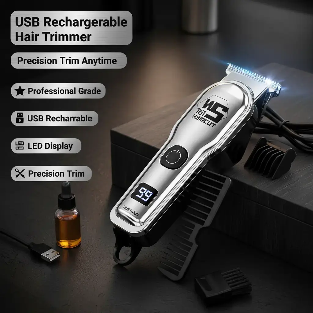 Professional Men's Barber Hair Trimmer Clippers - Cordless Hair Cutting Kit, USB Rechargeable Clipper Set, LED Display, Guide Combs, Storage Brush, Salon Fade Barber Equipment, Extend Trimmer Life, Usb Cable, Beard Shaping Tool Hair Trimmers & Clippers