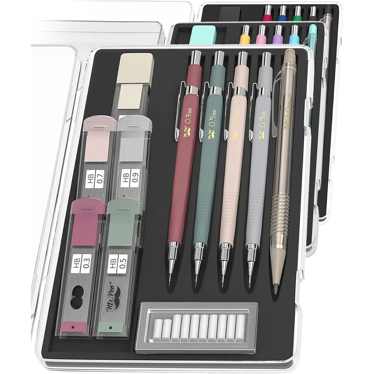 - Mechanical cil Set with Leads and Eraser Refills, 5 Sizes - 0.3, 0.5, 0.7, 0.9 and 2 Millimeters, for Drafting, Drawing and Sketching