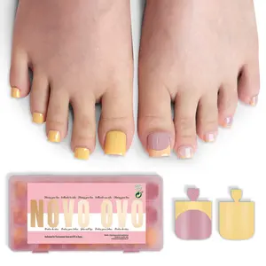 NOVO OVO Press on Toenails, Soft Gel Acrylic Tips Kit with Butter Yellow & French Tip Designs, Sharp Square Full Cover, 15 Sizes, 180 Pcs, Press On Nails, Girlfriend