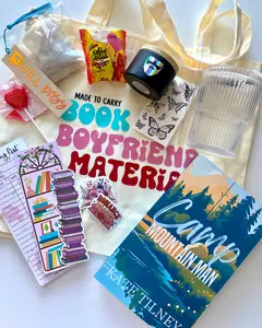 Valentine Mountain Man Book Boyfriend Box - Includes Signed Paperback, Tote Bag, Reusable Glass, Candle, Temporary Tattoos & More