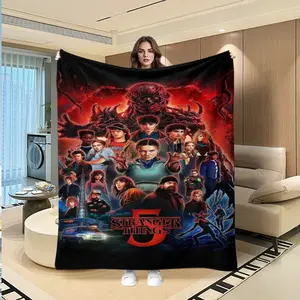 Stranger Things Season 5 Blanket, Warm Napping Blanket, Flannel Printed Blanket, Creative Digital Print Flannel Throw, Perfect Gift for Thanksgiving, Valentine's Day, Christmas