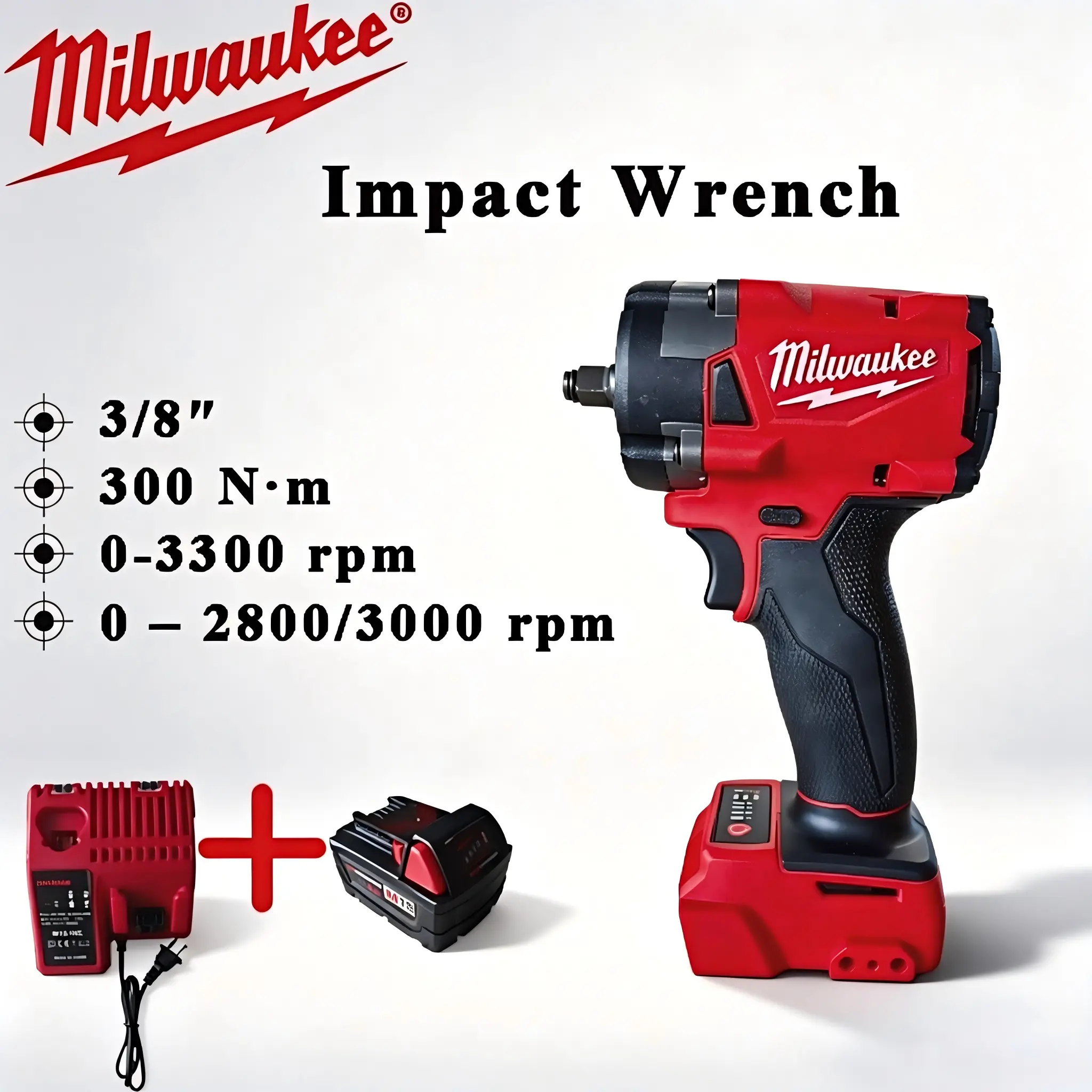 Milwaukee M18 FIW212 18V Brushless Cordless Impact Wrench - 3/8 in Square Drive Compact Stubby, High Torque Impact, Lightweight Portable Body, LED Light, Adjustable Variable Speed DIY Power Tool for Auto Cells, Tire Service, Inches Measurement Tasks