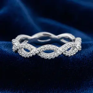 3/8 cttw Diamond Infinity Eternity Wedding Ring Stackable Band 14k White Gold