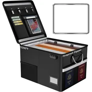 5200? Fireproof Document Box with Lock,  File Organizer with Handle, Portable Collapsible Filing Cabinet with Reflective Strip for Hanging Letter/Legal Folder, Black