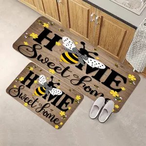 Home "Bee Pattern Printed Corridor Carpet Kitchen Carpet Entrance Living Room or Bedroom Decoration Printed Carpet Decoration Soft Floor Mat Suitable for Home Decoration in Indoor Living Room and Bedroom Flower Pattern Rugs Home Decorative Rugs