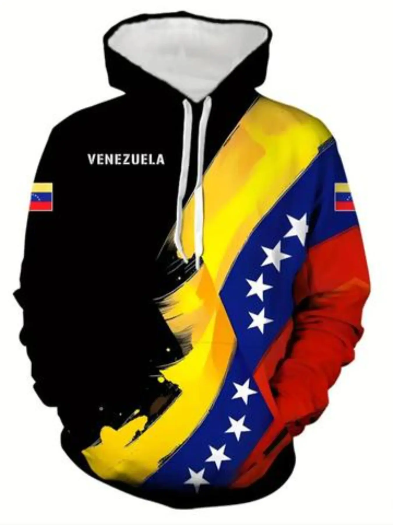 Men's 3D Venezuela Letter Print Hoodie, Long Sleeve Pullover, Casual Graphic Design, Elastic Fabric, Comfortable Spring & Fall Wear, Fitted Style
