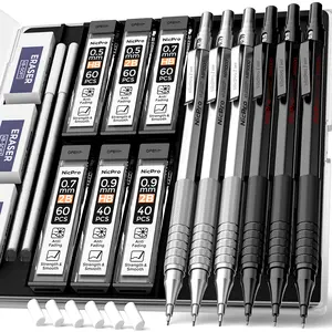 Nicpro 0.5 & 0.7 & 0.9 mm Metal Mechanical Pencil Set with Case, 6Pack MP1000 Artist Lead Pencil with 12 Tubes HB & 2B Lead Refills, Erasers For Architect Writing Drafting Drawing Sketching