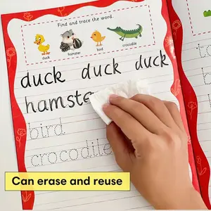 Manual Erasable Writing Book for Kids, 18 Pages Reusable Practice Workbook with Interactive Activities, Durable Paper Material, Early Learning Tool, Tracing Preschool Books