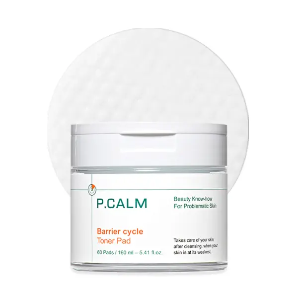 [P.CALM Official] Barrier Cycle Toner Pad – 60 Pads with Centella Asiatica & Papaya Extract for Soothing, Moisturizing & Exfoliating, Korean Vegan Facial Toners Pads for Sensitive Skin (160ml / 5.41 fl.oz)