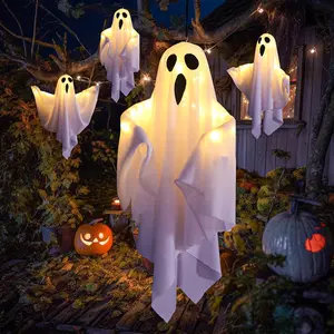 Halloween Hanging Ghost LED Glow Decorations, Indoor/Outdoor Courtyard Porch Tree Night Light Decor, Holiday Party Supplies, Halloween Gifts, Easter Decorations