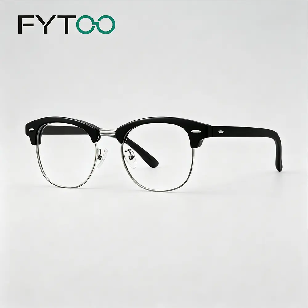 FYTOO Acetate Browline Glasses | Classic Square Frame Semi Rimless Eyewear, # browlineglasses
