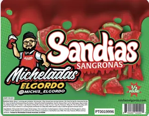 SANDIAS SANGRONAS, GUMMY SANDIA SLICES, SPICY AND JUICY SNACKS, HALF LB