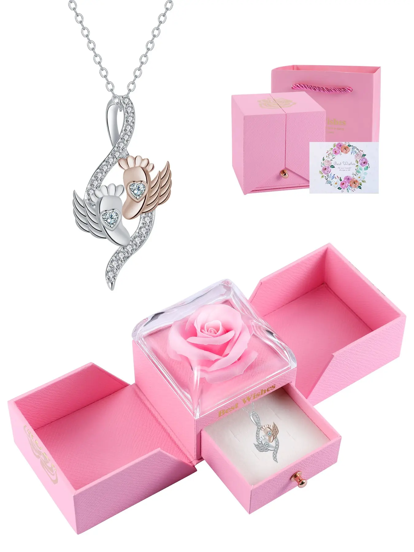Mother's Day Gift Heart Mommy Of Angel Necklace With Rose Jewelry Gift Box, Heart Pendant Necklaces, Pregnancy Memorial Jewelry for Mom, Miscarriage Gifts for Mother Infant Loss Gifts, Love Heart Necklace