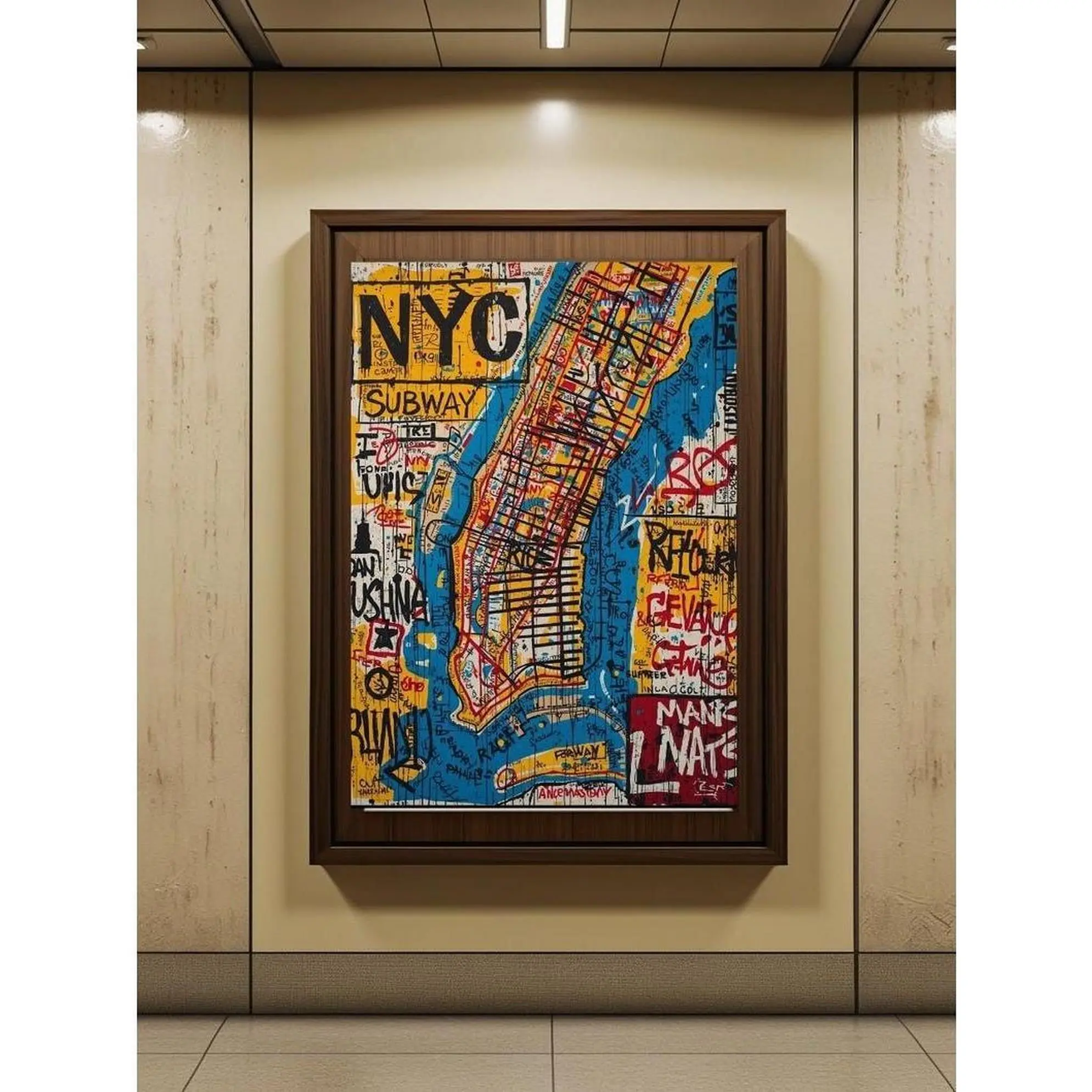 [Unframe] Basquiat Style NYC Subway Map Print, Abstract Colorful Graffiti Wall Art, Urban Street Art Poster, New York City Decor,Scenery Print, Home Decor, No Frame