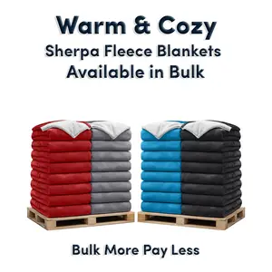 Super Soft Sherpa Blanket Bulk Packs 1, 2, 5, 10, 20, 50,  Premium Warm Fleece for Resellers Hotels Retailers Throw Twin Queen Sizes Machine Washable Durable