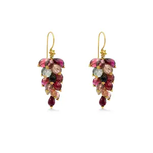 Gold Cluster Rainbow Tourmaline Earrings – 18K Fine Jewelry