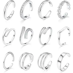 12Pcs 14K Gold Filled Toe Rings for Women Non Tarnish Adjustable Flower Cz Open Toe Rings Set Foot Jewelry Gifts for Women