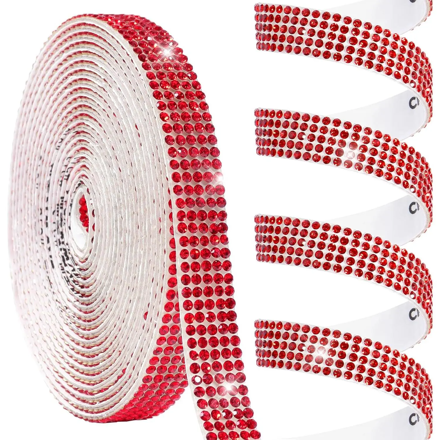 Rhinestone Ribbon, Self Adhesive Rhinestone Bedazzling Strips 0.4inch Glitter   Tape Sparkling Rhinestones Trim for Belt Shoes Clothing Crafts  Phone (3Yards,Red)