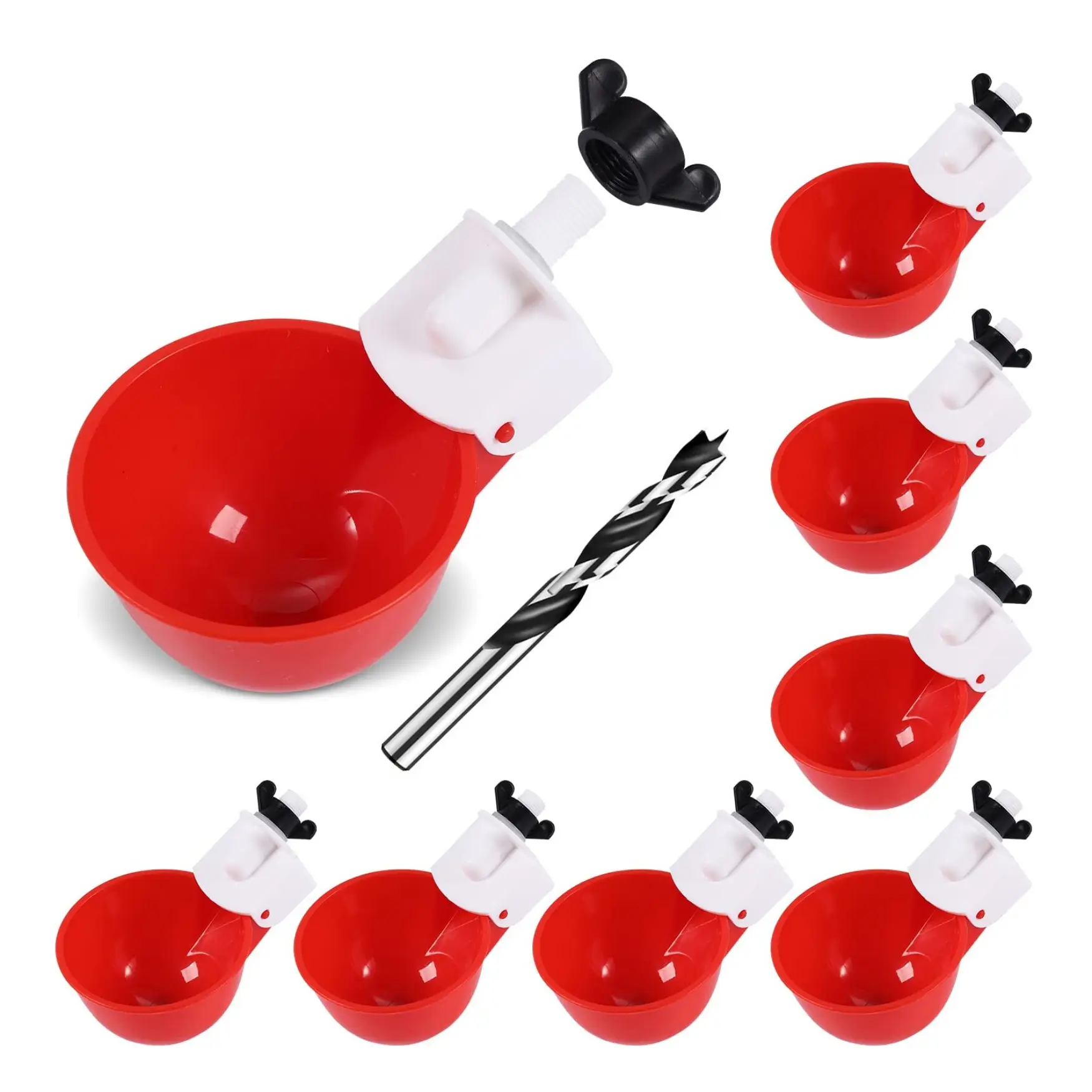 Chicken Waterer Cups (8 Pack/Red) - DIY Automatic Large Chicken Water Feeder for Ducks,Chicks, Turkeys, Quail, Bunny, Bird and Other Various Poultry D