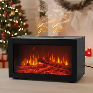 Fire Humidifier Fireplace Flame Air Diffuser Humidifier with 7-Color LED, Auto Porwer-Off Aromatherapy Machine Quiet Ultrasonic Aroma Humidifier with Timer for Home, Bedroom, Office,Yoga, Gift for Christmas