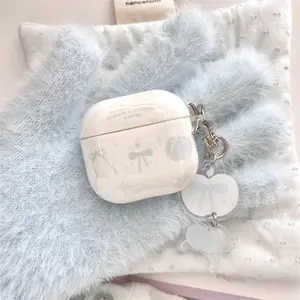 White background splashed ink blue ribbon Apple earphone protective case with ribbon Apple pendant for AirPods 1 2 3 4 Pro Pro2