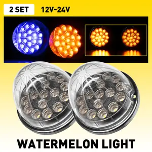 AUXITO 2Pcs Amber Blue Watermelon LED Lights w/ Chrome Ring Side Marker Clearance Lamps