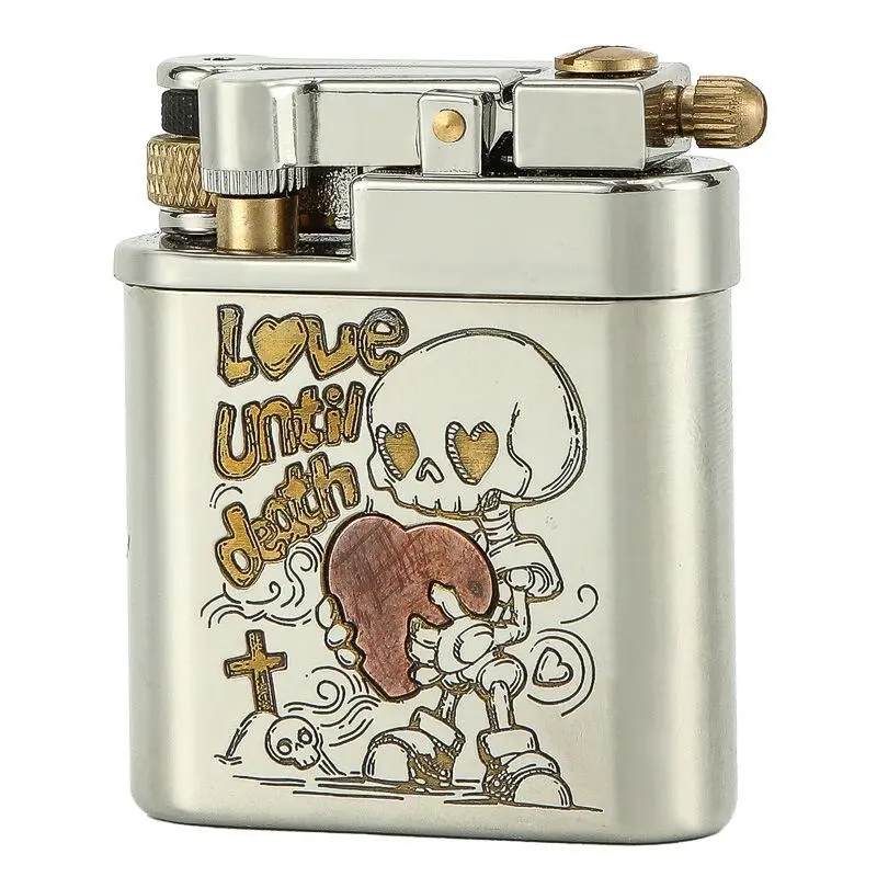 Gothic Skeleton Metal Lighter - Constantine Eternal Love Arabesque Engraved Collectible Accessories, Dark Vintage Room Ornaments, Valentine Anniversary Gift for Him, Alt Punk Lovers Gift Box (Fuel Not Included)
