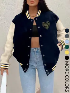 Women's Fall Winter New Baseball Jacket, Aesthetic Letter Print Casual Sporty Fashion Fitted Fashionable Outerwear, Fitted Design, Hip Hop Style, Suitable for Daily Wear Womenswear