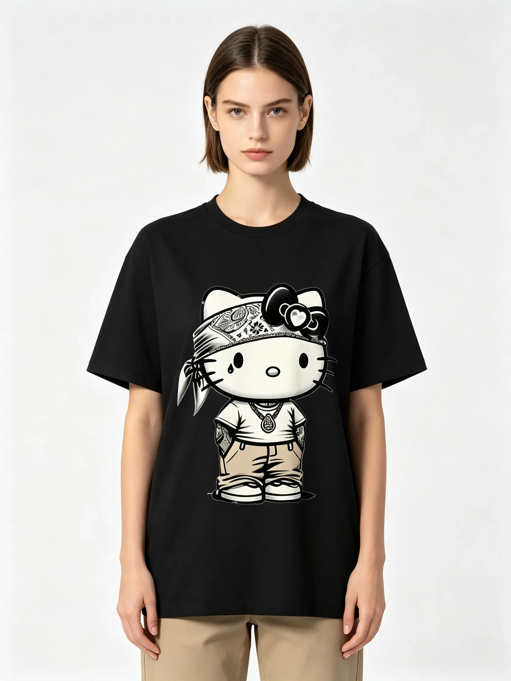 Sanrio Hello Kitty Short Sleeve T-Shirt Lightweight Soft Crew Neck Casual Cartoon Printed Top Daily Wear Fashion Apparel Cute Kawaii Gift for Teen Girls Women Sanrio Fans, Lady, Piece, Everyday
