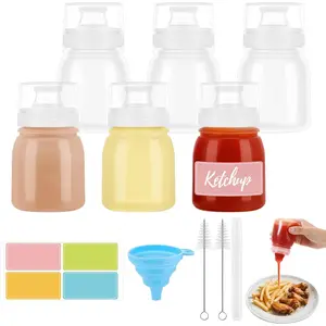 6 Pack 180ml Condiment Squeeze Bottles with Multi Nozzle Cap Leakproof Portable BBQ Sauce Containers for Salad Dressing Ketchup Mayo Includes Funnel Brush Label Stickers Marker