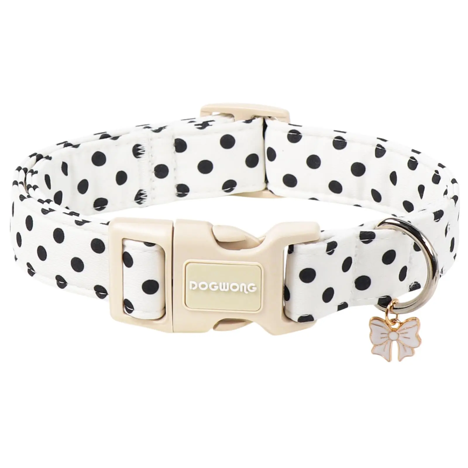 Spring Summer White Polka Dot Wedding Dog Collar for Girl Dogs, Adjustable Soft Beach Collar for Small Medium Dogs XS