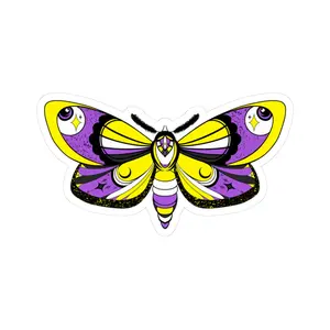 Enby Moon Moth kiss-cut sticker