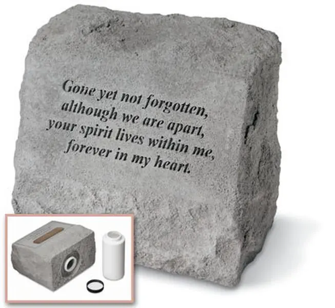 212 MAIN Cast Stone Outdoor Garden Memorial Urn Headstone - Engraved, Personalized, Weatherproof Decor with "Gone Yet Not Forgotten" Message, 9.5in x 5in x 8in
