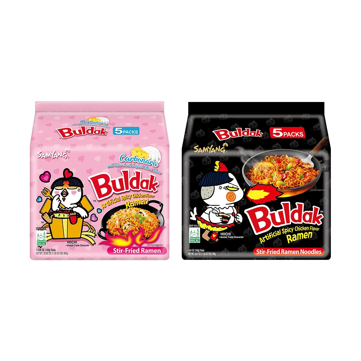 Samyang Buldak Chicken Ramen Noodle Variety Pack - Spicy & Creamy Cheese Flavors, 10 Packs (1350g) - Korean Instant Noodles, Authentic Fire Noodle Challenge