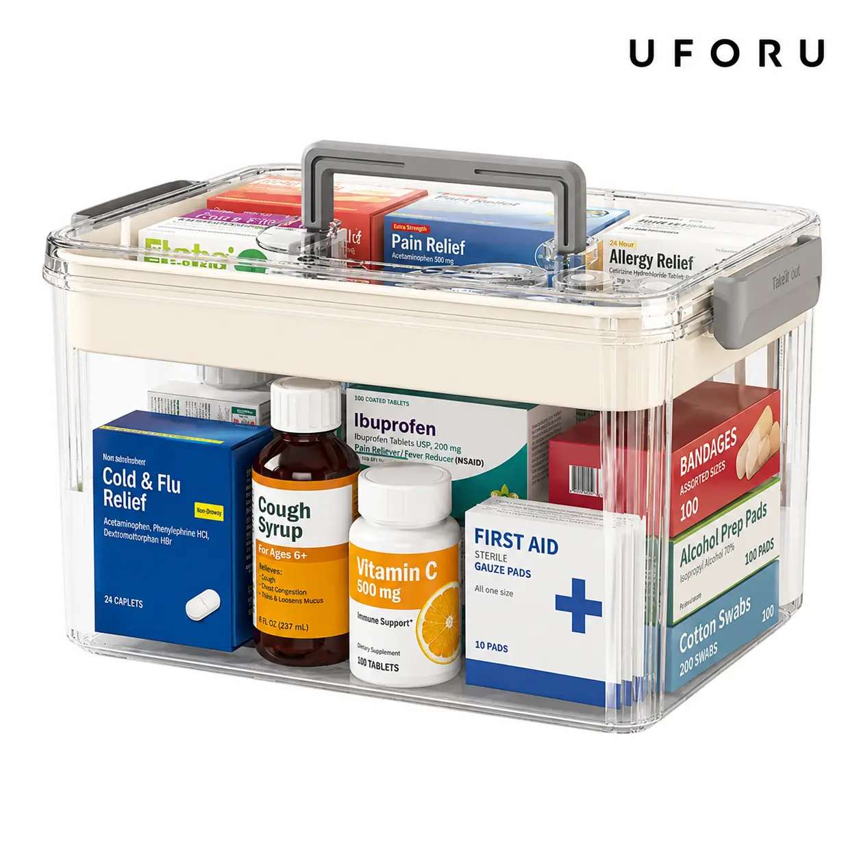 UFORU Large Capacity Medicine Organizer Box, Home Storage Bin, Double Layer Transparent PET Medical Storage Case with Handle, Sealed Moisture-Proof First Aid Kit — Suitable for Home/School/Travel#SummerWins#DFYD
