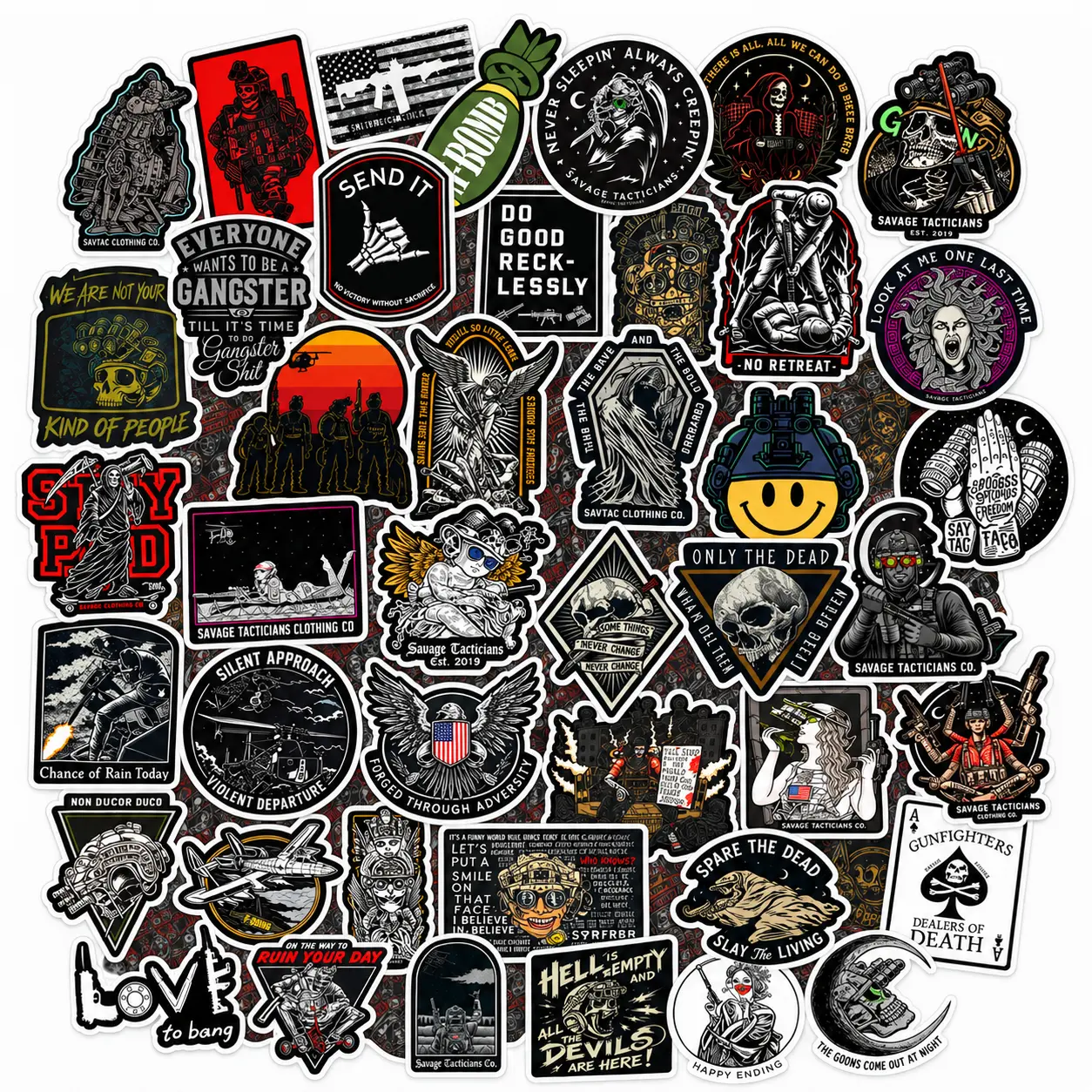 50 PCS Tactical Savagetactical Sticker Set, Decal Set, Tactical Gear Logo Decals for Tumblers, Laptops, Coolers, Bow Cases & Toolboxes, Gun Sticker (50+ Stickers Included).