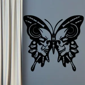 Gothic Butterfly Skull Metal Decorative Wall Decor, Unique Spooky Halloween Decoration, Skulled Butterfly Moth Home Decor for Gothic Style