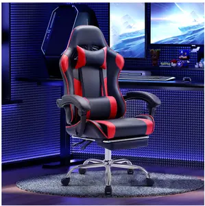 Ergonomic Gaming Chair With Headrest And Lumbar Pillow,Height Adjustable With 360°-Swivel Seat,Red