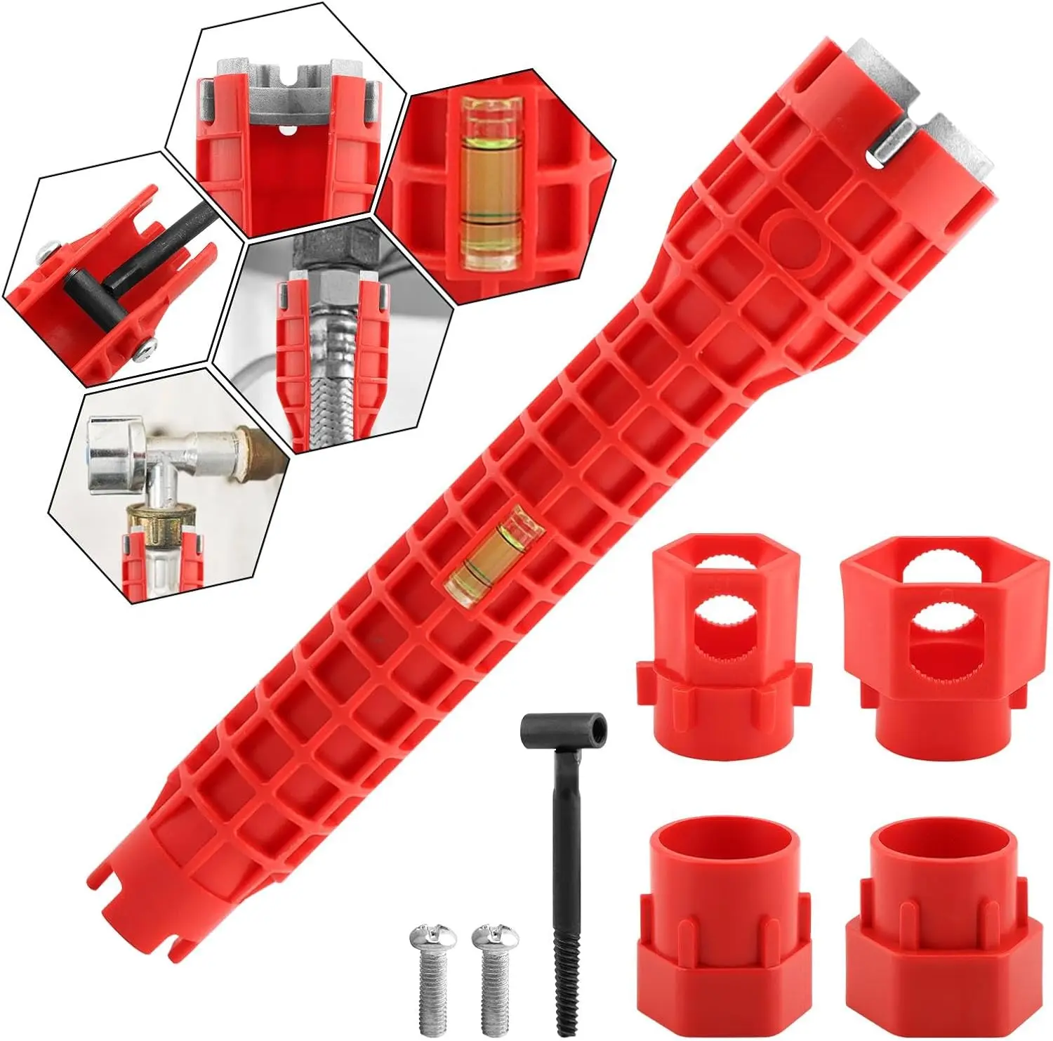 Alocre 14 in-1 Multifunctional Sink & Faucet Installer Wrench - Plumbing Tool for Bathroom/Kitchen Toilet Pipe Repair & Installation (Red)