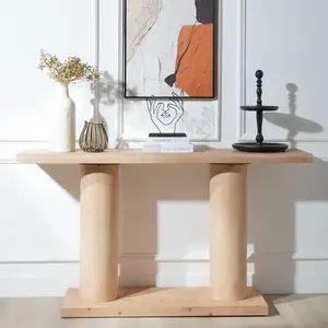 59in Modern Minimalist Wooden Console Table with Column Pedestal Design – Elegant Decorative Accent for Entryway, Living Room, and Hallway