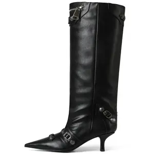 VIMISAOI Knee High Boots for Womens Pointed Toe Stiletto Heels Long Boot with Zipper Fashion Party Booties  For Women Trendy Shoes