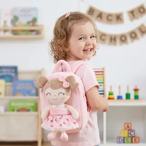 Gloveleya strawberry Backpack Gift for Girls,toddler backpack girls  gifts Soft Plush Doll Backpack with Detachable Toy, 2-in-1 Toddler Picnic Bag for Age 2-6, Floral Princess Travel Bag for Little Girls, Preschool Outdoor Companion