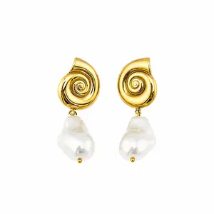 Shell & Baroque Pearl Earrings | Stainless Steel Gold Plated 18K