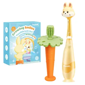Papablic Baby Training Toothbrush Set for 6-24M, Carrot Teether & Bunny Sonic Brush, FDA-Compliant & Dentist Approved, Teething & Brushing Stages, Newborn Sensory Teething, Toddler Christmas Gifts