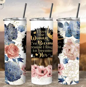 20oz. Black Girl Magic Custom Tumbler  Add Name Drinkware Customized Water Bottles Straw Steel Bottle Stainless Beverage