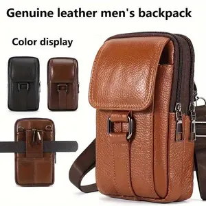 Multifunctional Outdoor Genuine Leather Men's Waist Bag Backpack – Construction Work Utility Belt Bag, Universal Phone Case for iPhone 14/15/16 Pro Max Plus & Samsung Models