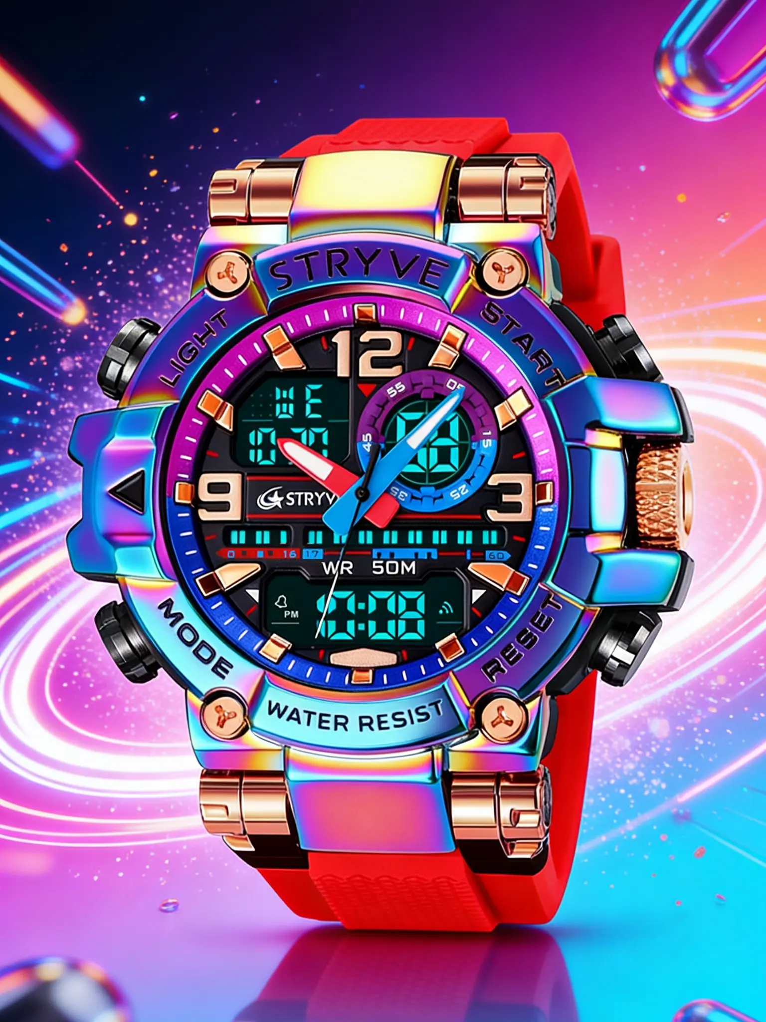 Vibrant Mech Style Electronic Watch, Dual Display Analog-Digital, 50m Waterproof, Night Glow, Stopwatch Alarm, Sporty Design, Waterproof Quartz Watch, Water Resistant Watch, Waterproof Quartz Wristwatch