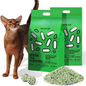 Tofu  Litter, Kitty Litter  Clumping Flushable  Litter Pellets Ultra Absorbent,Odor Control,Dust-Free,Low   Tofu Litter,Greentea(5.5lbx2bags)